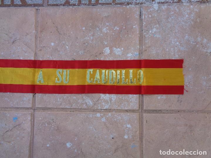 Militaria: CINTA DE LA BANDERA ESPA&Ntilde;OLA DEL PUEBLO DE MASSAMAGRELL ( VALENCIA ) A SU CAUDILLO - 2m34 cm *12.5cm