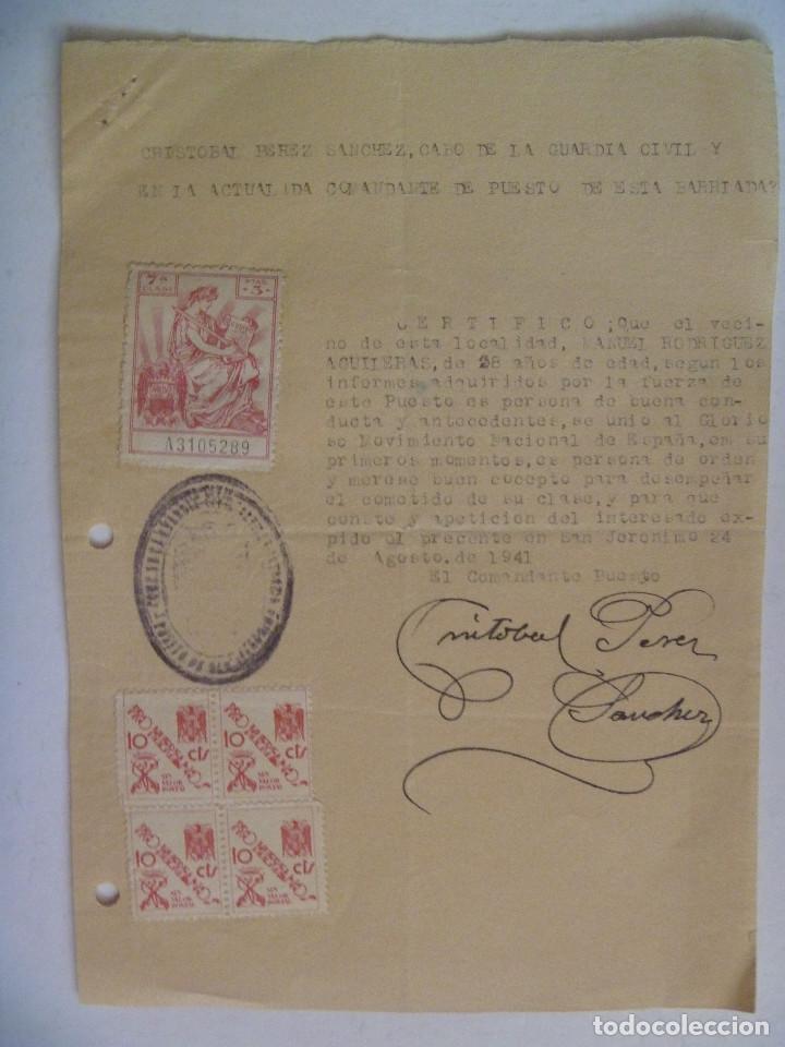Militaria: GUERRA CIVIL  : CERTIFICADO ADEPTO ALZAMIENTO NACIONAL DE VECINO DE SAN JERONIMO, SEVILLA. VI&Ntilde;ETA