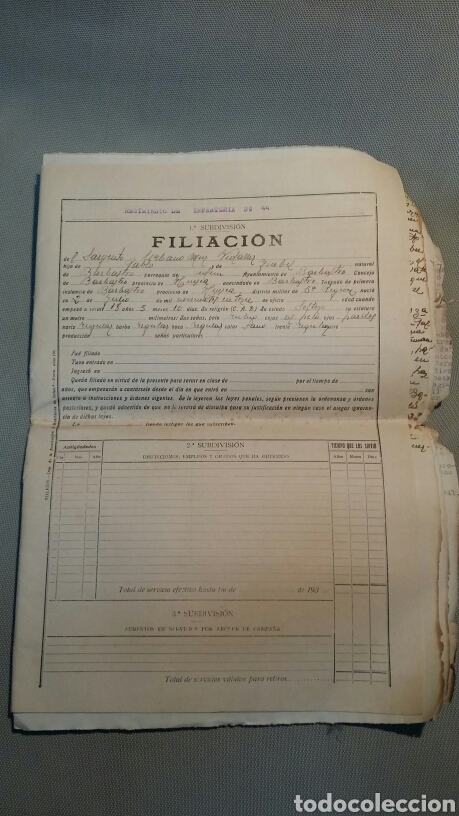 Militaria: Documentos Guerra civil Regto infanter&iacute;a n&deg; 44