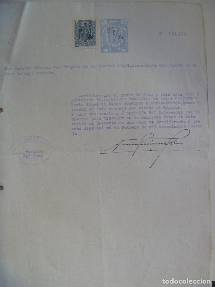Militaria: GUERRA CIVIL : CERTIFICADO BUENA CONDUCTA PAISANO DE SAN JUAN AZNALFARACHE. 1940. REPUBLICA Y VI&Ntilde;ETA