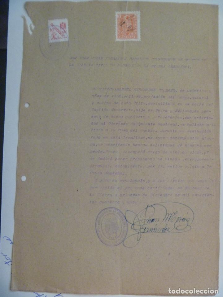 Military Antiques: GUERRA CIVIL : CERTIFICADO BUENA CONDUCTA PAISANO DE BODONAL DE LA SIERRA. 1941 . VI&Ntilde;ETA