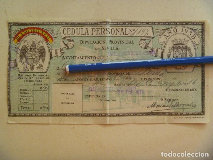 Militaria: CEDULA PERSONAL DE PAISANA DE CASTILBLANCO DE LOS ARROYOS  ( SEVILLA ) 1939. III&ordm; A&Ntilde;O TRI. BANDERA