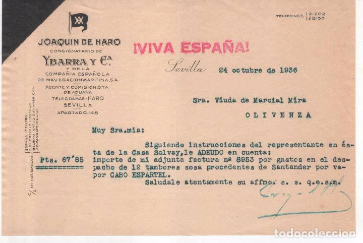 Militaria: Carta comercial Joaqu&iacute;n de Haro : Consignatario Ibarra. Sevilla Octubre 1936