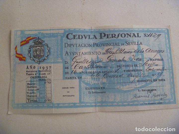 Militaria: GUERRA CIVIL : CEDULA PERSONAL DE PAISANO DE CASTILBLANCO DE LOS ARROYOS  ( SEVILLA ) 1937