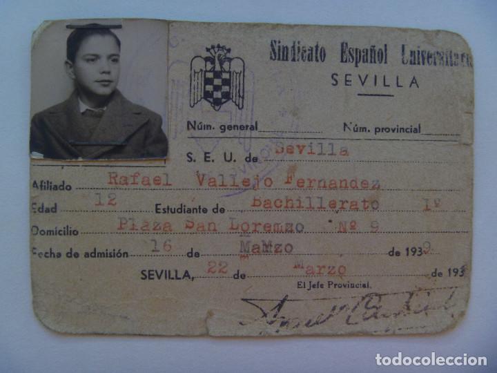 Militaria: GUERRA CIVIL - FALANGE : CARNET DEL SINDICATO ESPA&Ntilde;OL UNIVERSITARIO , S.E.U. . SEVILLA, MARZO 1939