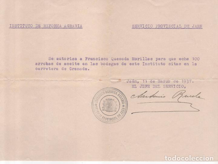Militaria: Autorizaci&oacute;n para llevar 100 arrobas de aceite a Ja&eacute;n . A&ntilde;o 1937