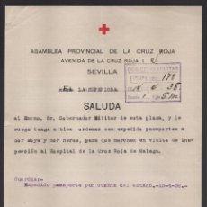 Militaria: CRUZ ROJA ESPAÑOLA, LA SUPERIORA AL GOBERNADOR MILITAR DE SEVILLA, AÑO 1938, VER FOTO. Lote 105646703
