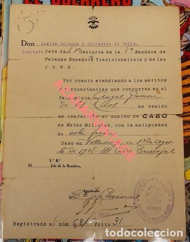 Militaria: 1938, NOMBRAMIENTO CABO 1&ordf; CENTURIA 8&ordf; BANDERA DE FALANGE