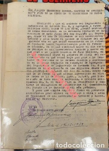 Military Antiques: SEVILLA, 1939,. CERTIFICADO HISTORIAL DE MILICIANO DE FALANGE