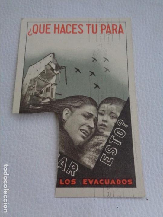 Military Antiques: POSTAL ORIGINAL Guerra civil - QUE HACES TU PARA EVITAR ESTO?. AYUDA A LOS EVACUADOS - Abril 1938