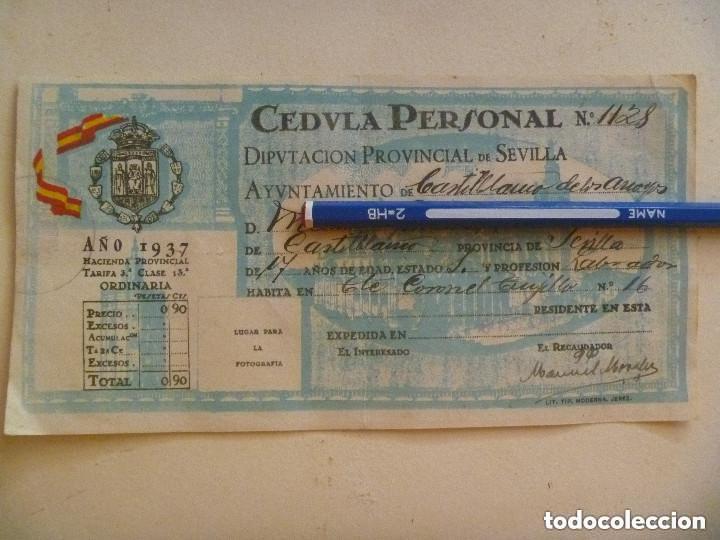 Military Antiques: CEDULA PERSONAL DE PAISANO DE CASTILBLANCO DE LOS ARROYOS  ( SEVILLA ) 1937. REPUBLICA Y BANDERA