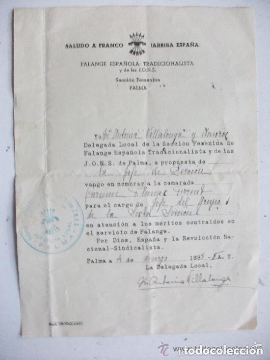 Military Antiques: GUERRA CIVIL - SECCION FEMENINA FALANGE : NOMBRAMIENTO DE JEFA DE GRUPO. PALMA, 1938