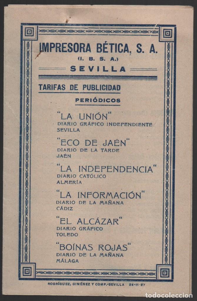 Military Antiques: SEVILLA, IMPRESORA BETICA, S.A. .- TARIFAS DE PUBLICIDAD-  A&Ntilde;O 1938, VER FOTOS