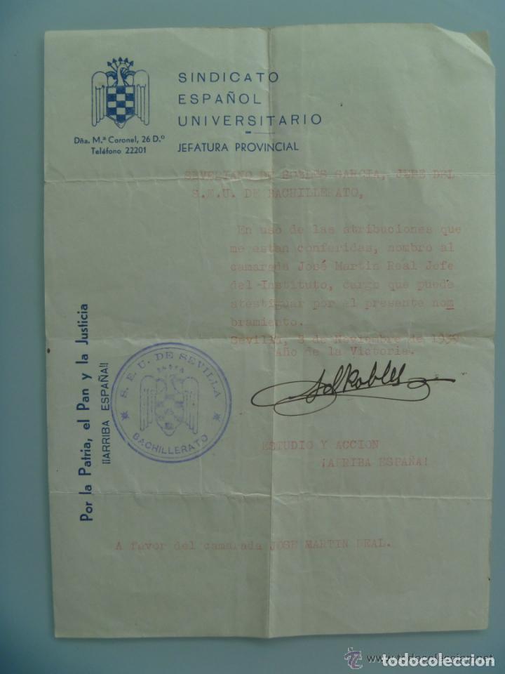 Military Antiques: GUERRA CIVIL -  SEU, SINDICATO ESPA&Ntilde;OL UNIVERSITARIO : NOMBRAMIENTO JEFE INSTITUTO. SEVILLA, 1939