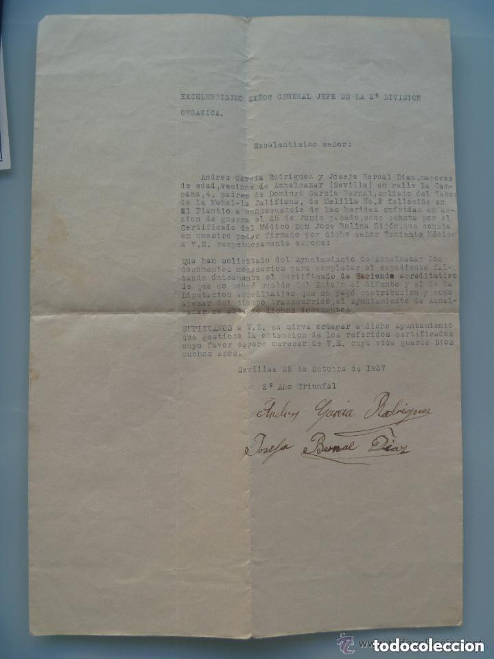 Military Antiques: GUERRA CIVIL: SOLICITUD PAPELES PARA ENTIERRO DE CAIDO DEL TABOR MEHAL&acute;LA JALIFIANA DE MELILLA. 1937