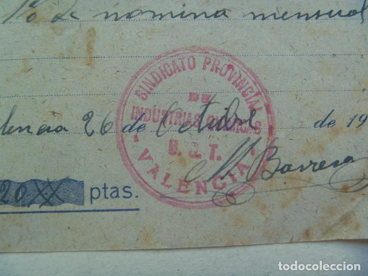 Militaria: GUERRA CIVIL : RECIBO DEL 10 % DE NOMINA AL SINDICATO INDUSTRIAS QUIMICAS UGT, CU&Ntilde;O. VALENCIA 1938