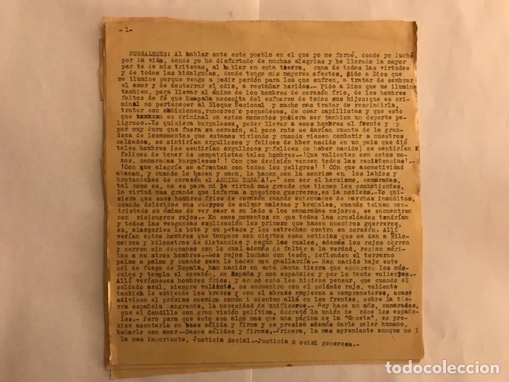 Military Antiques: BURGOS. Discurso mecanograf&iacute;ado por un burgales, Los postrero dias del Alzamiento (a.1939?)