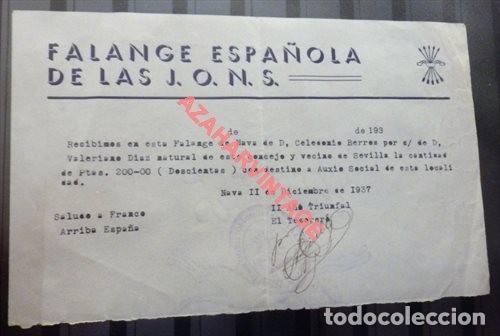 Militaria: NAVA, OVIEDO,1937, GUERRA CIVL, FALANGE, DONATIVO A AUXILIO SOCIAL