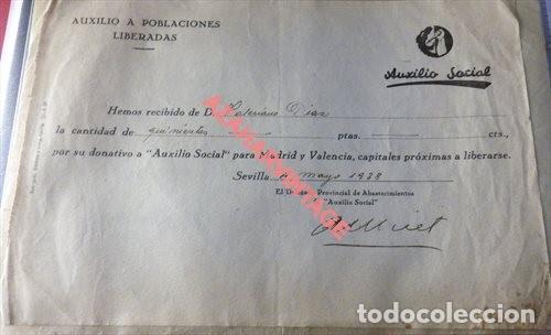 Militaria: SEVILLA,1938, GUERRA CIVIL, DONATIVO AUXILIO A POBLACIONES LIBERADAS,AUXILIO SOCIAL, RARA
