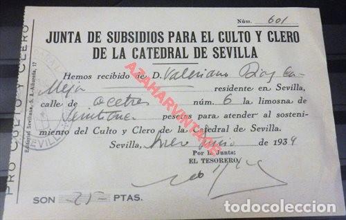 Military Antiques: SEVILLA,1939, LISMONA PARA EL CULTO Y CLERO DE LA CATEDRAL DE SEVILLA