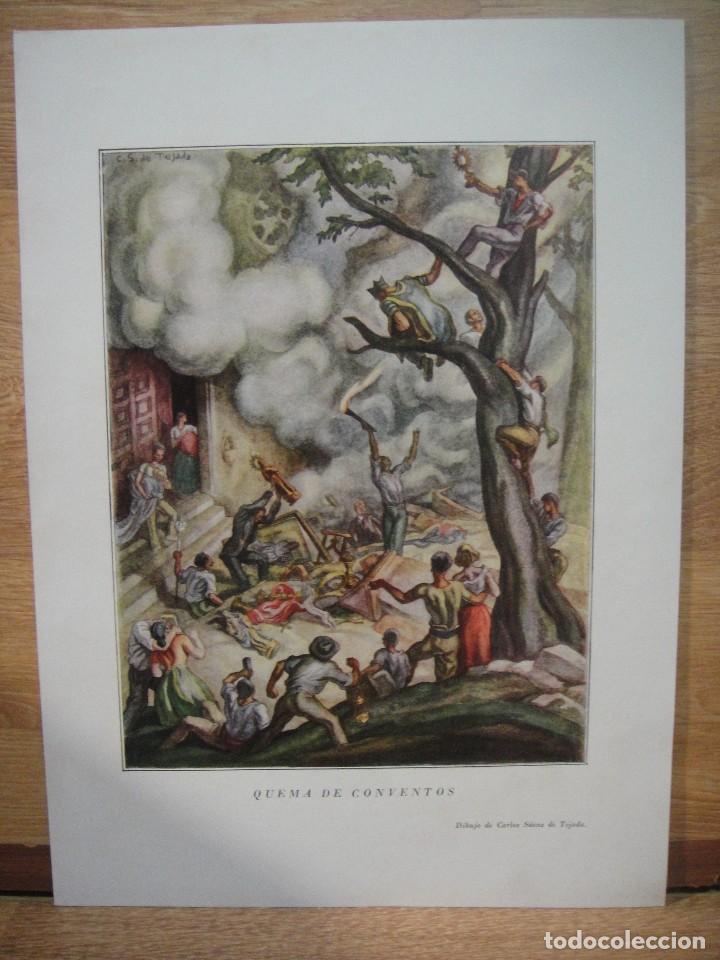 Military Antiques: guerra civil , quema de conventos - lamina de carlos saenz de tejada