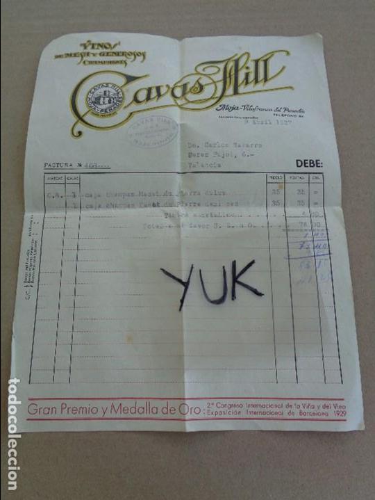 Militaria: factura de cavas hill - pedido foto 2 cajas de champan maset du pierre - 9 abril 1937 - cu&ntilde;o cnt ugt