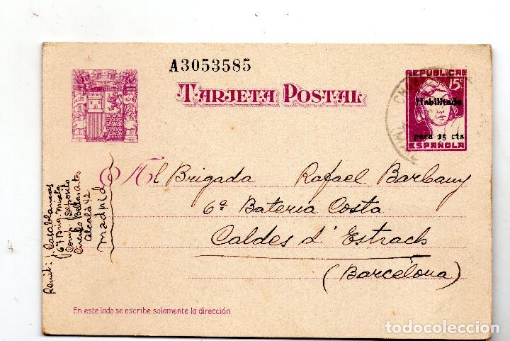 Militaria: Tarjeta Remite 67 Brigada Mixta Comp Deposito Circulo Bellas Artes-Madrid destinatario 6&ordf; Bateria