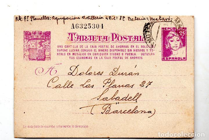 Militaria: Tarjeta Remite Agrupaci&oacute;n Artillera 8&ordm; Bateria-Matar&oacute; 1938