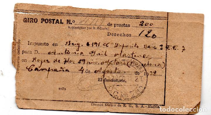 Militaria: Giro postal Brigada 191 Compa&ntilde;ia Deposito Banc 3 CC 7,tamp&oacute;n Correo de Campa&ntilde;a 1938