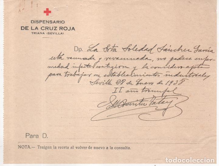 Militaria: Carta del Dispensario de la Cruz Roja de Triana ,  Sevilla . A&ntilde;o 1938