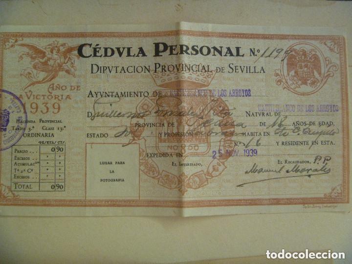 Militaria: CEDULA PERSONAL PAISANO DE CASTILBLANCO DE LOS ARROYOS ( SEVILLA) 1939 A&Ntilde;O VICTORIA. CU&Ntilde;O REPUBLICA