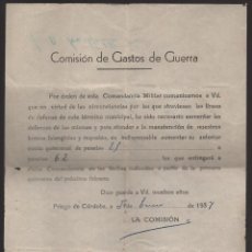 Militaria: PLIEGO DE CORDOBA, - COMISION DE GASTO DE GUERRA-- AÑO 1937, VER FOTO. Lote 130571834
