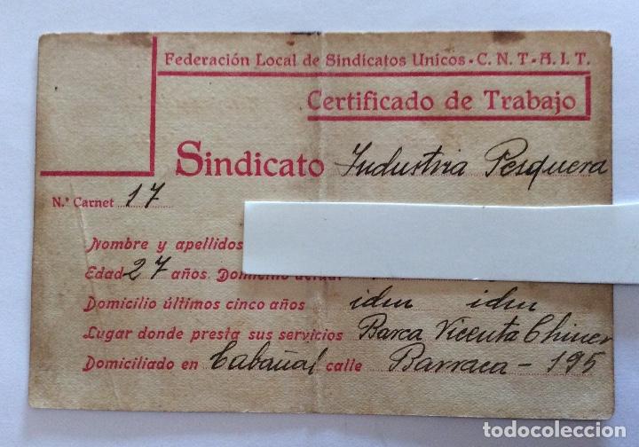 Militaria: CARNET GUERRA CIVIL FEDERACION SINDICATOS &Uacute;NICOS C.N.T. CNT A.I.T. AIT VALENCIA BARCA CHINER