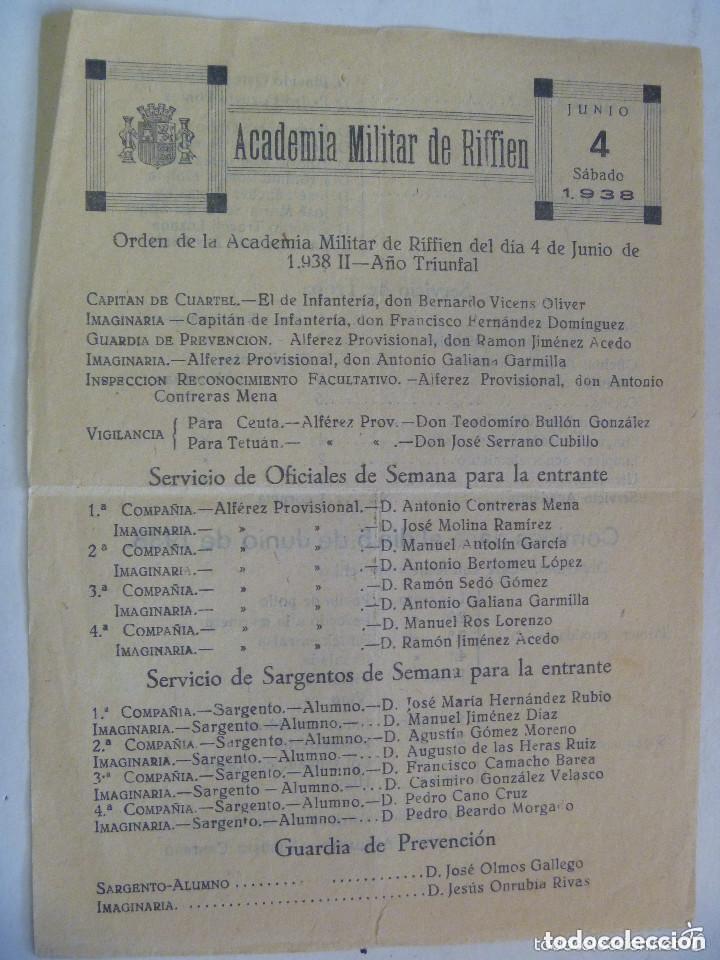 Militaria: GUERRA CIVIL : ORDEN DEL DIA DE LA ACADEMIA DE ALFEREZ. DAR RIFFIEN , 1938 . ESCUDO DE LA REPUBLICA.