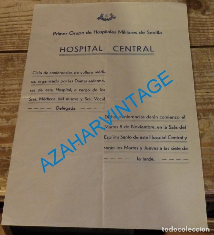 Militaria: SEVILLA, 1938, GUERRA CIVIL, PROGRAMA CONFERENCIAS PARA DAMAS ENFERMERAS, HOSPITAL MILITAR