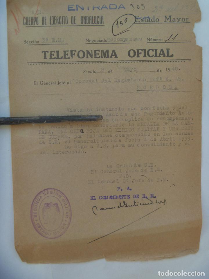 Militaria: GUERRA CIVIL - CUERPO EJERCITO DEL SUR: CONCESION MEDALLAS A SOLDADO. CORDOBA 1940