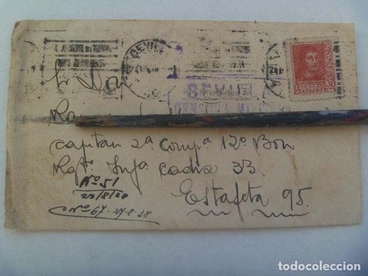 Militaria: GUERRA CIVIL: CARTA ENVIADA DESDE SEVILLA A CAPITAN REGTO. INFANTERIA CADIZ. SELLO FERNANDO, CENSURA