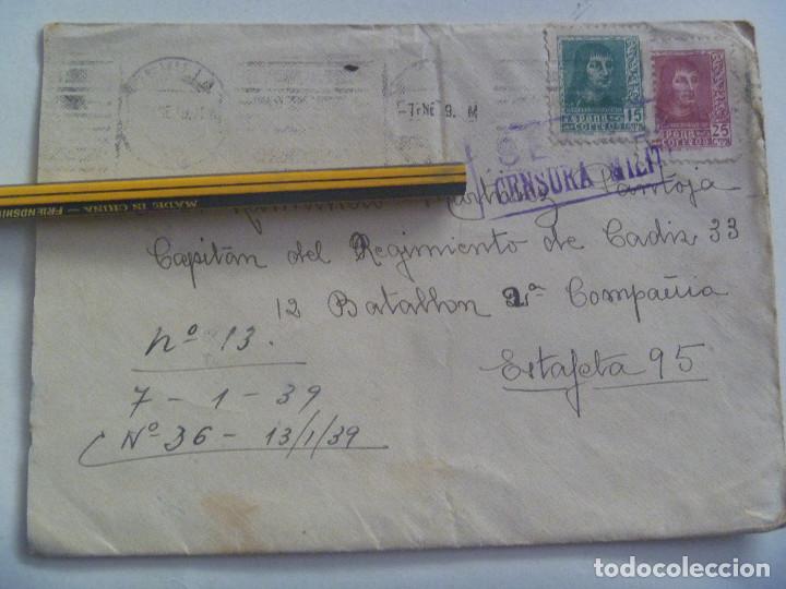 Militaria: GUERRA CIVIL: CARTA DESDE SEVILLA A CAPITAN REGTO. INFANTERIA CADIZ. SELLO FERNANDO, CENSURA, VI&Ntilde;ETA
