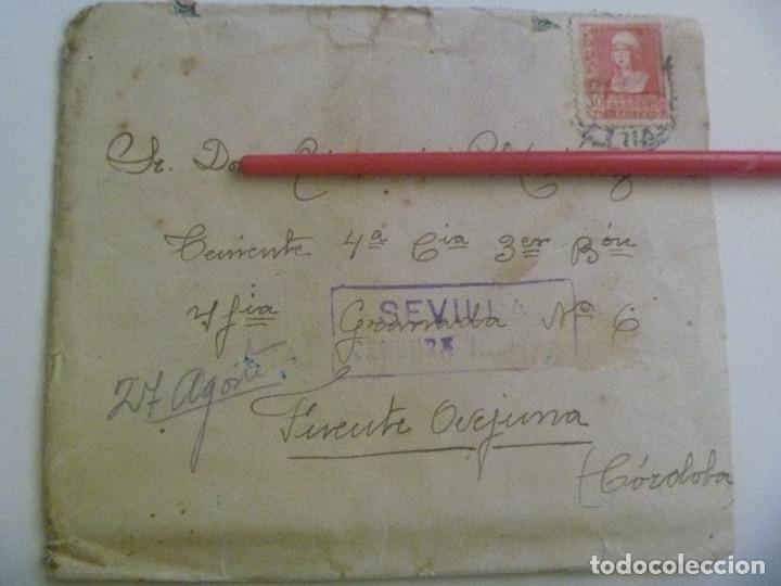 Militaria: GUERRA CIVIL: CARTA DE SEVILLA A TENIENTE EN FUENTE OVEJUNA, CORDOBA. SELLO ISABEL, CENSURA MILITAR