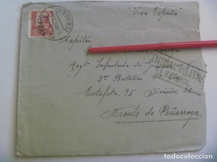 Militaria: GUERRA CIVIL: CARTA DE SEVILLA A CAPITAN, FRENTE PE&Ntilde;ARROYA, CORDOBA. SELLO ISABEL, CENSURA MILITAR