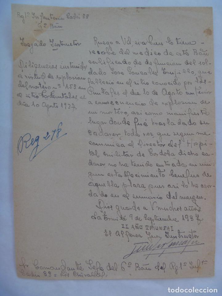 Militaria: GUERRA CIVIL - 6&ordm; BON. RGTO. INF. CADIZ: PETICION DATOS DE SOLDADO MUERTO Y CADAVER. LA ERMITA,1937