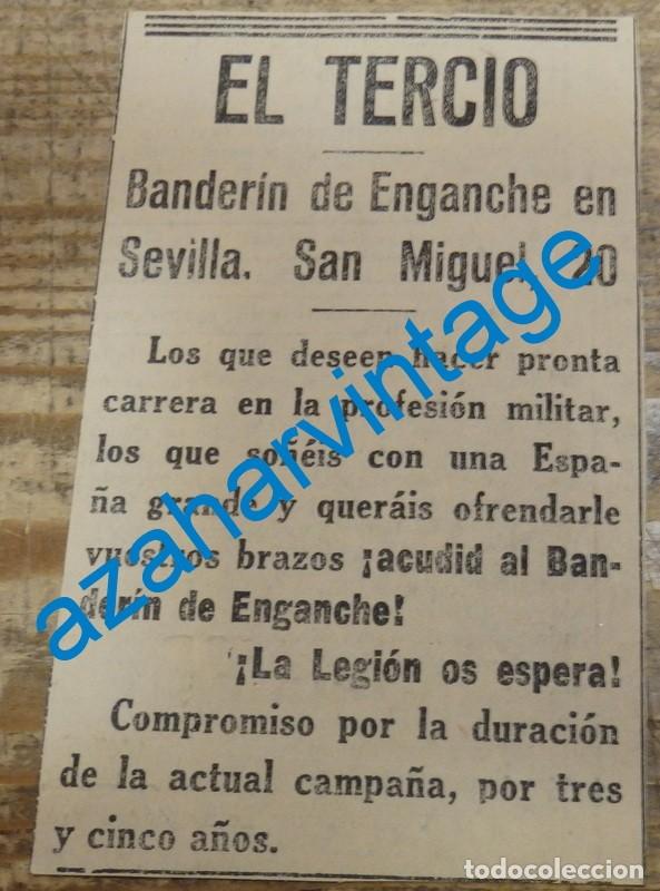 Militaria: SEVILLA, 1936, PUBLICIDAD DE LA EPOCA, ALISTAMIENTO EN EL TERCIO DE LA LEGION,66x108MM