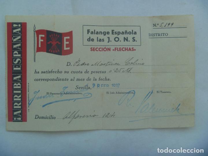 Militaria: GUERRA CIVIL - FALANGE : RECIBO CUOTA SECCION FLECHAS . SEVILLA, 1937