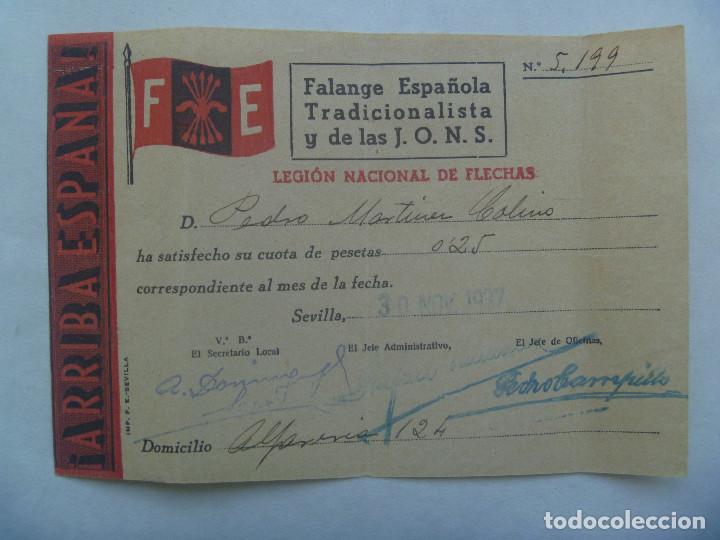 Military Antiques: GUERRA CIVIL - FALANGE : RECIBO CUOTA LEGION NACIONAL DE  FLECHAS . SEVILLA, 1937