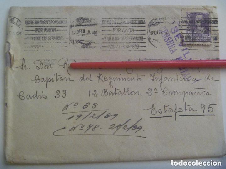 Military Antiques: GUERRA CIVIL: CARTA DE SEVILLA A CAPITAN ESTAFETA 95. SELLO ISABEL, CENSURA, VI&Ntilde;ETA PRO SEVILLA.