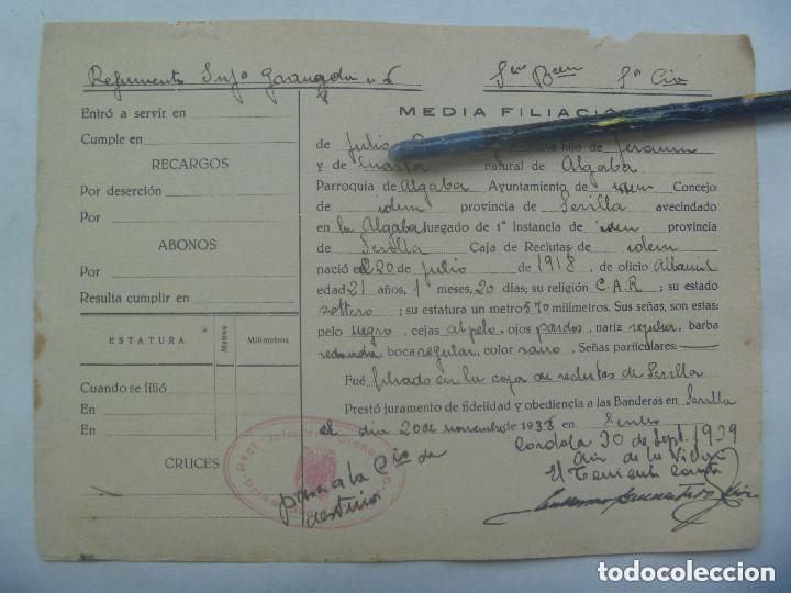 Militaria: GUERRA CIVIL - RGTO. INFANTERIA GRANADA : MEDIA FILIACION DE COMBATIENTE . CORDOBA, 1939.