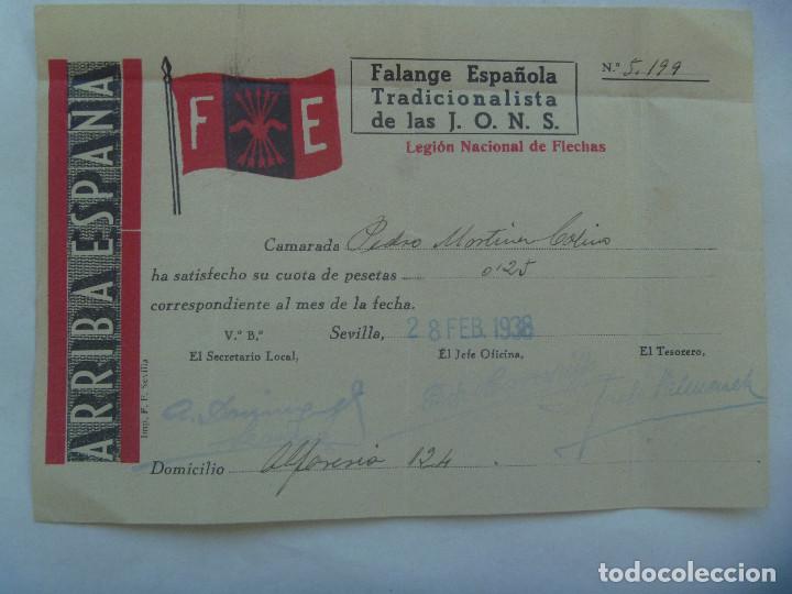 Military Antiques: GUERRA CIVIL - FALANGE : RECIBO CUOTA LEGION NACIONAL DE  FLECHAS . SEVILLA, 1938