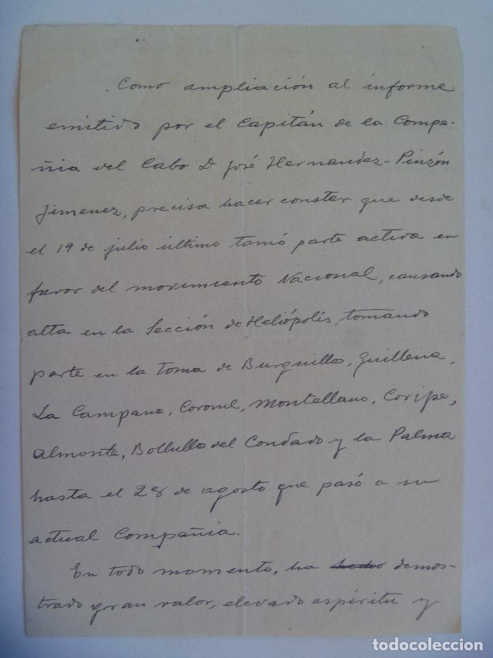 Military Antiques: GUERRA CIVIL: NOTA DE CABO ADICTO , PARTICIPA EN TOMA DE BURGUILLOS, GUILLENA, ETC. MANUSCRITA ARRAS
