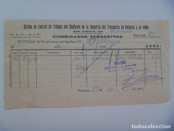 Military Antiques: GUERRA CIVIL , C.N.T. - A.I.T. : RECIBO OFICINA CONTROL TRABAJO SINDICATO TRANSPORTE. VALENCIA, 1936