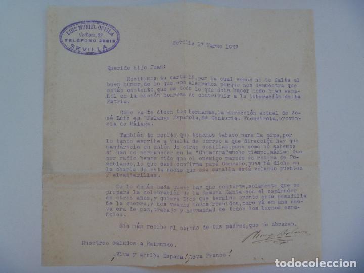 Military Antiques: CARTA DE PADRE A COMBATIENTE: LE DICE QUE LOS ROJOS SE RETIRAN DE POZOBLANCO, ETC. SEVILLA, 1937